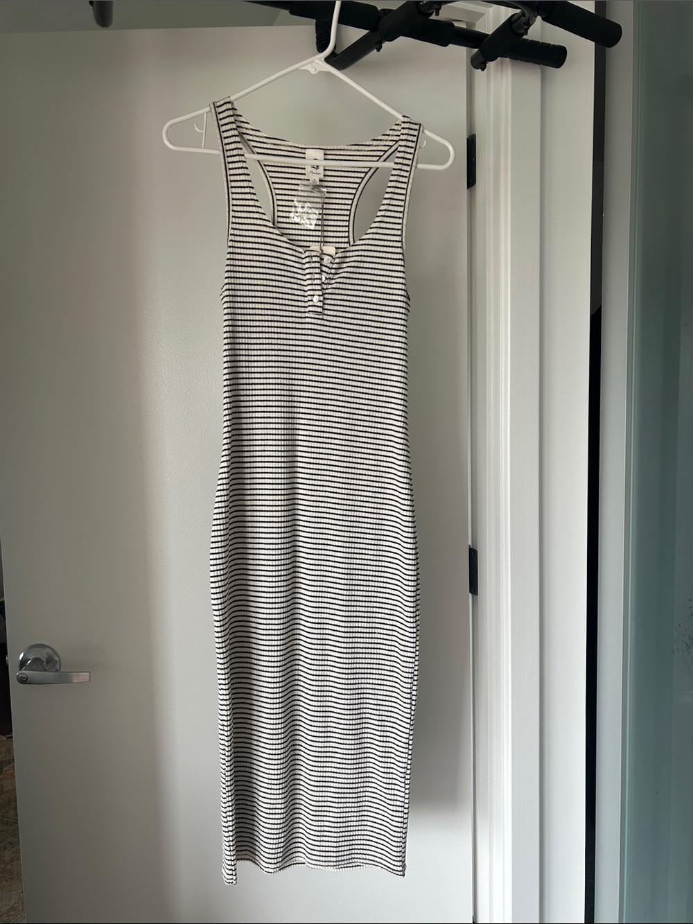 NWT, Flawless Black and White Striped Ribbed Midi Dress